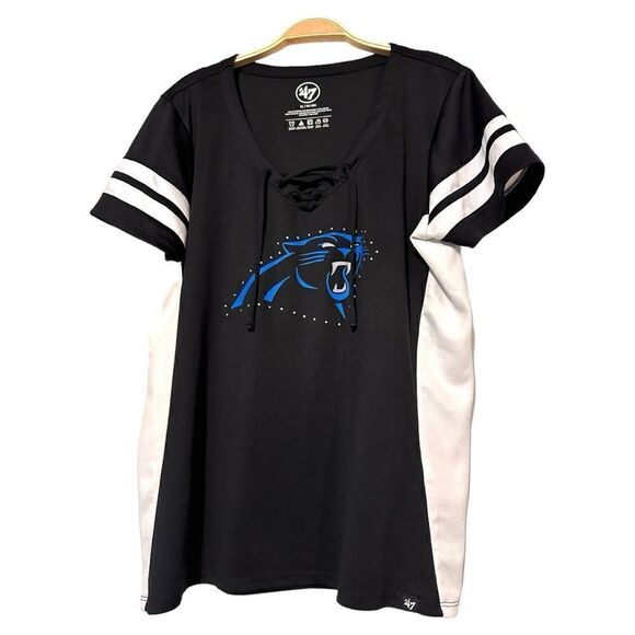 Carolina Panthers Rhinestone V-neck short sleeve t-shirt for women/Black… - Picture 1 of 15
